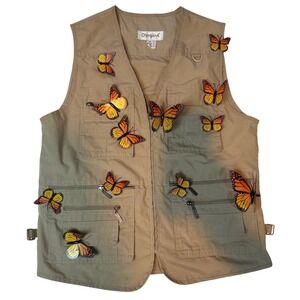 OlympinA Womens Tan Utility Fishing Vest with Butterfly Clips Size Small